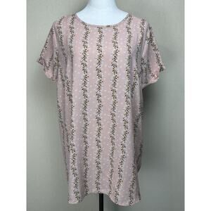 Lauren Conrad Pink/Blush Floral Pullover Blouse Shirt Short Sleeve Size XL